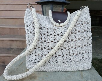 Crochet shoulder bag, crochet tote bag, gift for her, everyday bag, gift for friend. bag in boho style. Hand knitted bag from caton