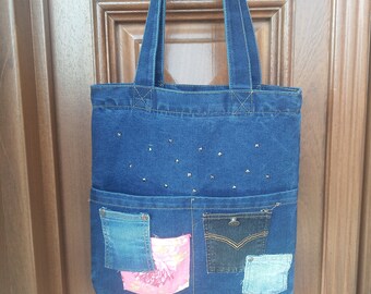 Denim bag handmade. Recycled jeans. Women's bag of jeans . denim tote bag