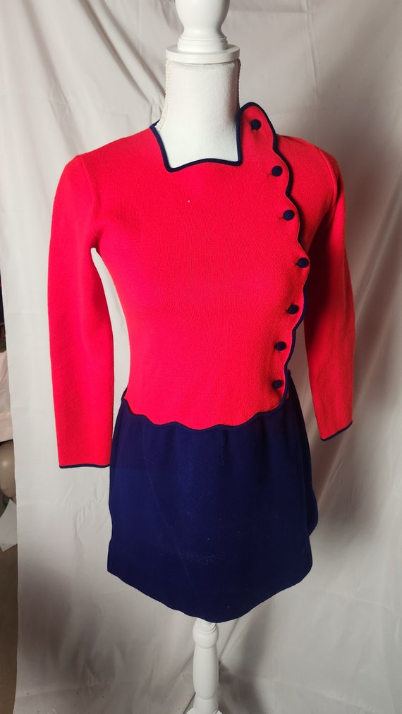 Vintage red and blue mod mcm dress and cape. Vinta