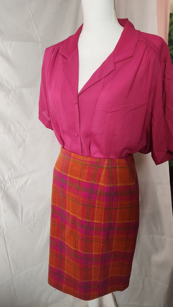 plaid wool vintage skirt. pink orange and yellow p