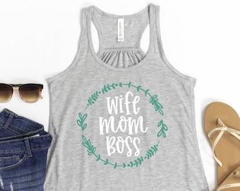 Wife Mom Boss Women's Tank Top - Athletic Adult Racerback Career Support Humor Love Boss Fitness Workout Racerback Graphic Printed Tank