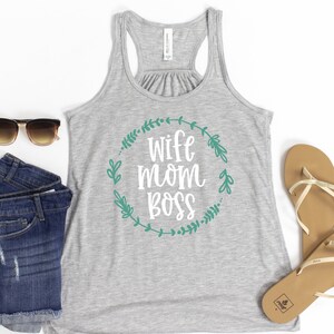 Wife Mom Boss Women&#39;s Tank Top - Athletic Adult Racerback Career Support Humor Love Boss Fitness Workout Racerback Graphic Printed Tank