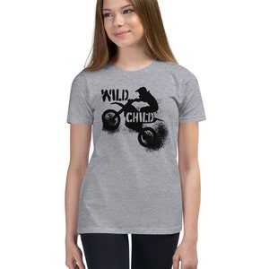 Wild Child Dirtbike Rider Kids&#39; Tee - Off-Road Adventure Shirt for Young Moto Motocross Racers in Multiple Colors