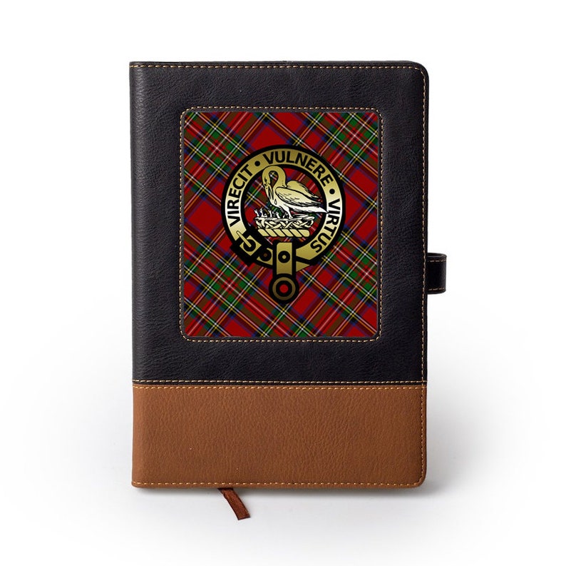 Scotland Notebook. Amazon Scottish Clan Tartan Crest Black & Tan Journal - PU Leather Diary ...