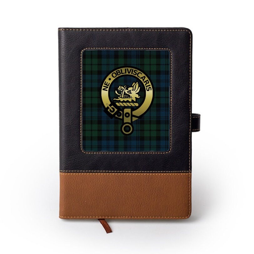 Scotland Notebook. Amazon Scottish Clan Tartan Crest Black & Tan Journal - PU Leather Diary ...