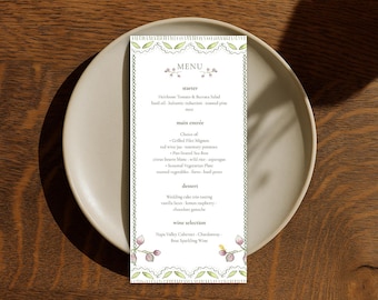 Botanische Hochzeitsmenü Vorlage | Bearbeitbares Canva Design