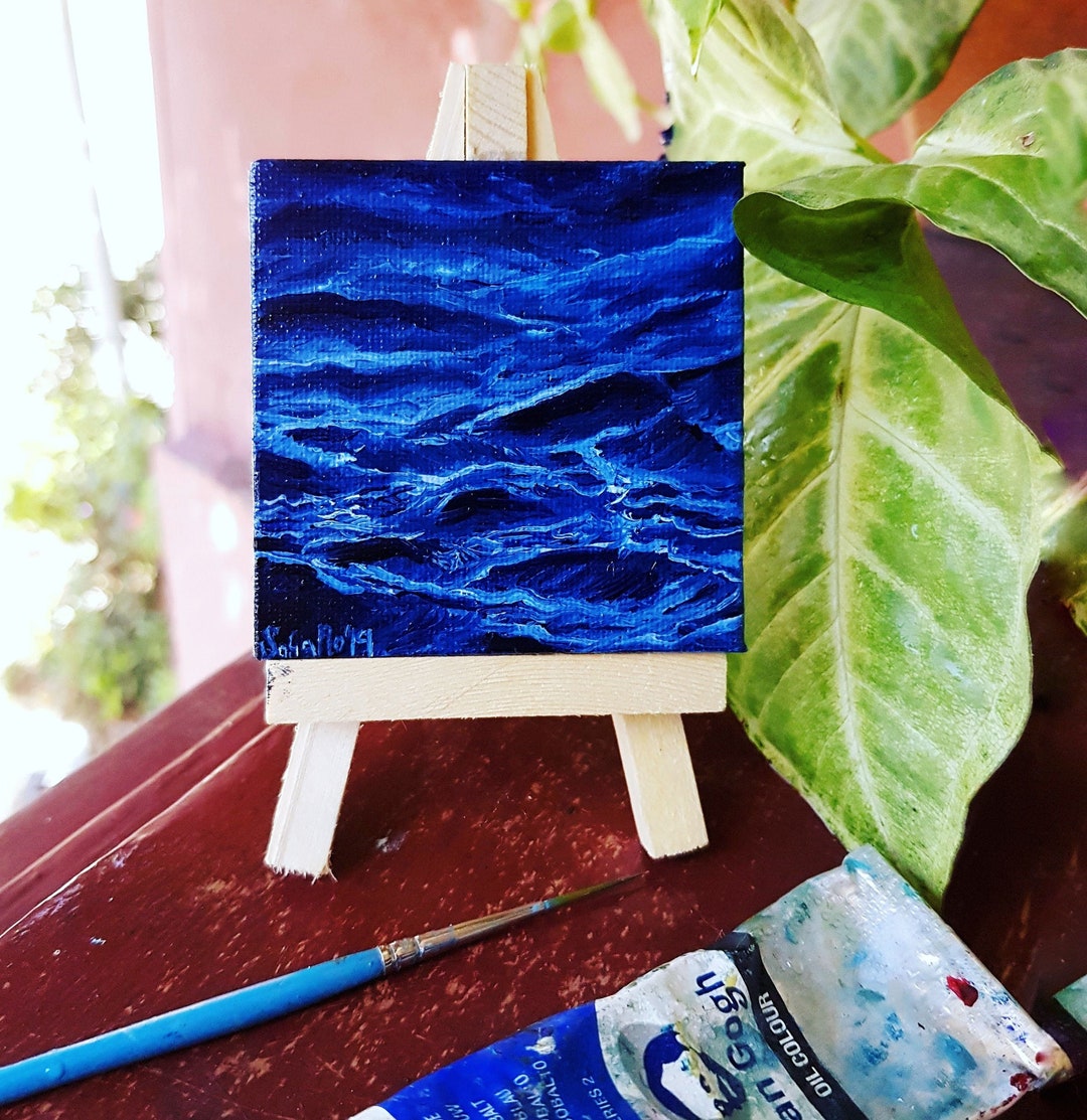 Original Oil Painting, Miniature Canvas With Easel, Water Painting