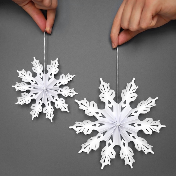 Origami Snowflake Ornament set: eco-friendly 3D hanging medallion, Christmas party decor present topper, scandi theme window display rosette