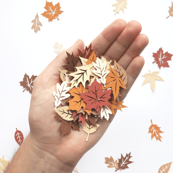 Brown Autumn Leaves Confetti, neutral fall decor for Thanksgiving, wedding, rustic scandi autumn, gender neutral party, bullet journal