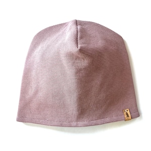 Waffle Beanie Hat Slouchy Light Mauve and Light Grey - Reversible