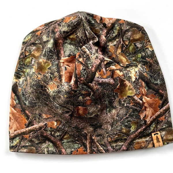 Slouchy Beanie Hat Camo Real Tree and Solid Black - Reversible