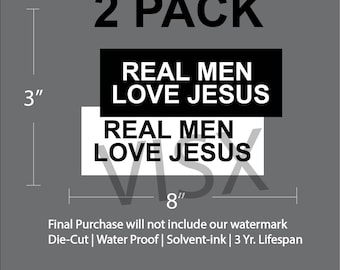 2 Pack Real men love Jesus Oval Bumper Sticker Interior or Exterior JDM Prank Weatherproof Joke Funny Meme Decor Car tailgate Christ god