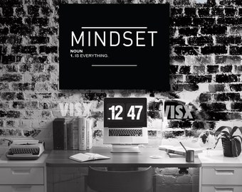 Mindset is everything Noun Motivational Canvas POSTER Print Quote Verb Definition Hustle Humble Home Office Decor Work hard Smart Patience