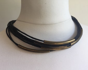 Stunning Black Multi Cord Necklace, Multi Strand Necklace, Beaded Boho Necklace