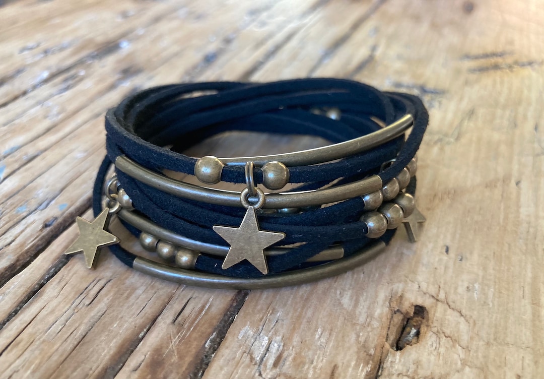 Faux Suede Wrap Bracelet/choker Star Charm Bracelet. Etsy UK