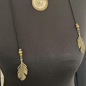 Suede Wrap Boho Necklace, Antique Bronze Necklace, Suede Choker