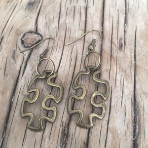 Antique Bronze Boho Earrings, Boho Jigsaw Piece Earrings