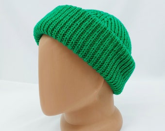 Green Knit Beanie, Winter Mens Watch Cap, Merino Wool Hat, Mens Beanie, Mens Cousteau Hat, Boys Cousteau Hat, Mens Green Hat