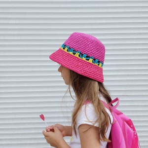 Custom kids straw bucket hat, Crochet Kids Bucket hat, Boys Sun hat, girls beach hat, Summer bucket hat, Knit bucket hat, ukrainian artists image 1