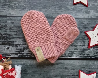 Merino Wool Kids Mittens, Knitted Girls Mittens, Rose Girls Mittens, Warm Winter Children Mittens, Hand Knit Toddler Mittens