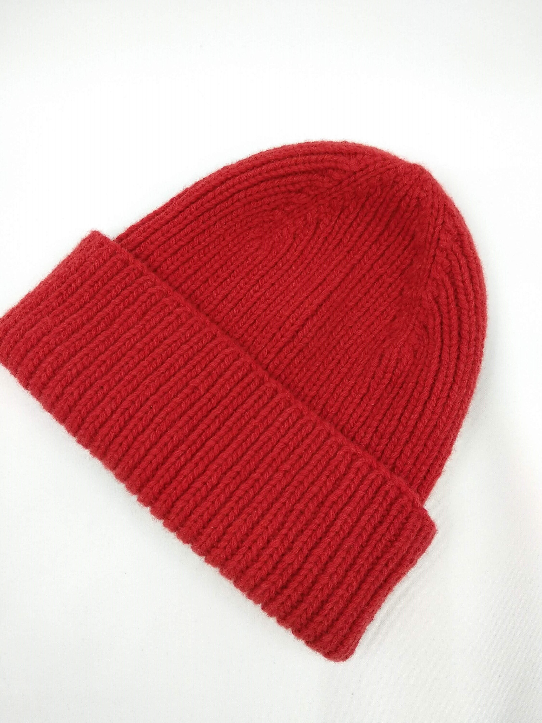 Scarlet Red Knit Mens Hat, Warm Winter Docker Hat, Boys