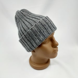 Gray Knitted Mens hat, Merino Wool Hat, Mens Winter Sticking top Beanie Mens Ski Hat, Boys Winter Hat, Boys Knit Beanie, Mens Slouchy Beanie