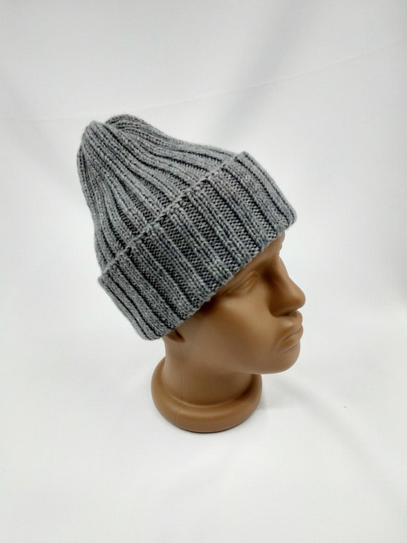 Gray Knitted Mens Hat Merino Wool Hat Mens Winter Sticking Top Beanie Mens Ski Hat Boys Winter Hat Boys Knit Beanie Mens Slouchy Beanie Etsy