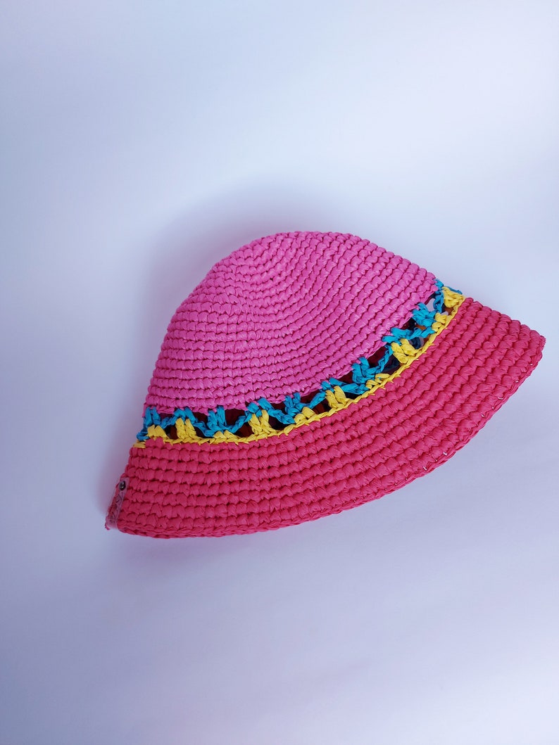 Custom kids straw bucket hat, Crochet Kids Bucket hat, Boys Sun hat, girls beach hat, Summer bucket hat, Knit bucket hat, ukrainian artists image 5