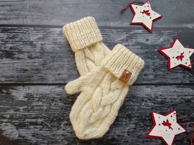Merino Wool Kids Mittens Knitted Toddler Girls Mittens White Etsy
