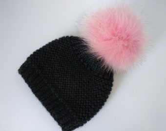 Winter Newborn Pompon Hat, Hand Knitted Kids Hat, Toddler Boy Winter Beanie , Merino Wool Child Hat, Toddler Girl Warm Hat, Baby Wool Beanie