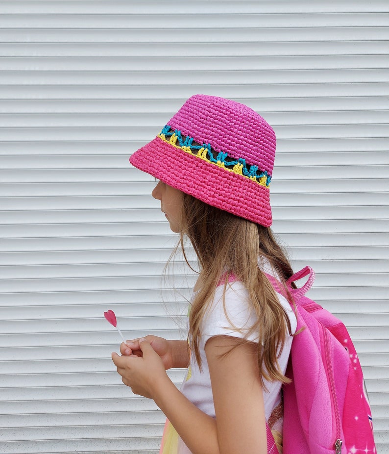 Custom kids straw bucket hat, Crochet Kids Bucket hat, Boys Sun hat, girls beach hat, Summer bucket hat, Knit bucket hat, ukrainian artists image 1