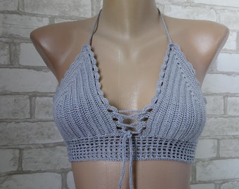 Festival Sexy Bra, Hand Knit Swim top, Halter Top, Crochet Bra, Festival Top, Beach top, Gift for Her, Sexy top, Boho chic, Hippie Style