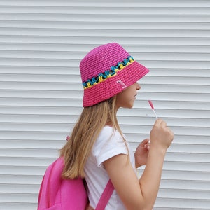 Custom kids straw bucket hat, Crochet Kids Bucket hat, Boys Sun hat, girls beach hat, Summer bucket hat, Knit bucket hat, ukrainian artists image 3
