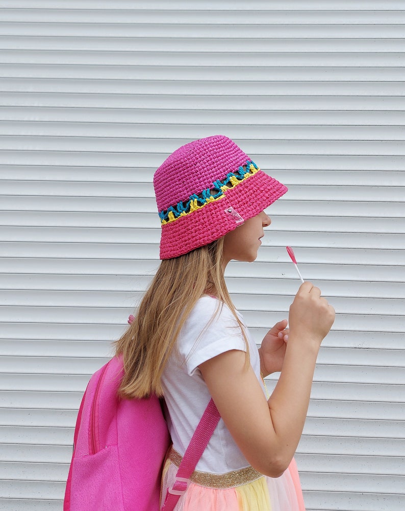 Custom kids straw bucket hat, Crochet Kids Bucket hat, Boys Sun hat, girls beach hat, Summer bucket hat, Knit bucket hat, ukrainian artists image 3