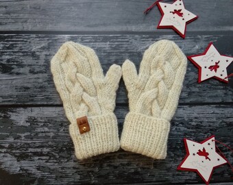 Merino Wool Kids Mittens Knitted Toddler Girls Mittens White Milky Boys Mittens, Warm Winter Children Mittens, Hand Knit Toddler Boy Mittens