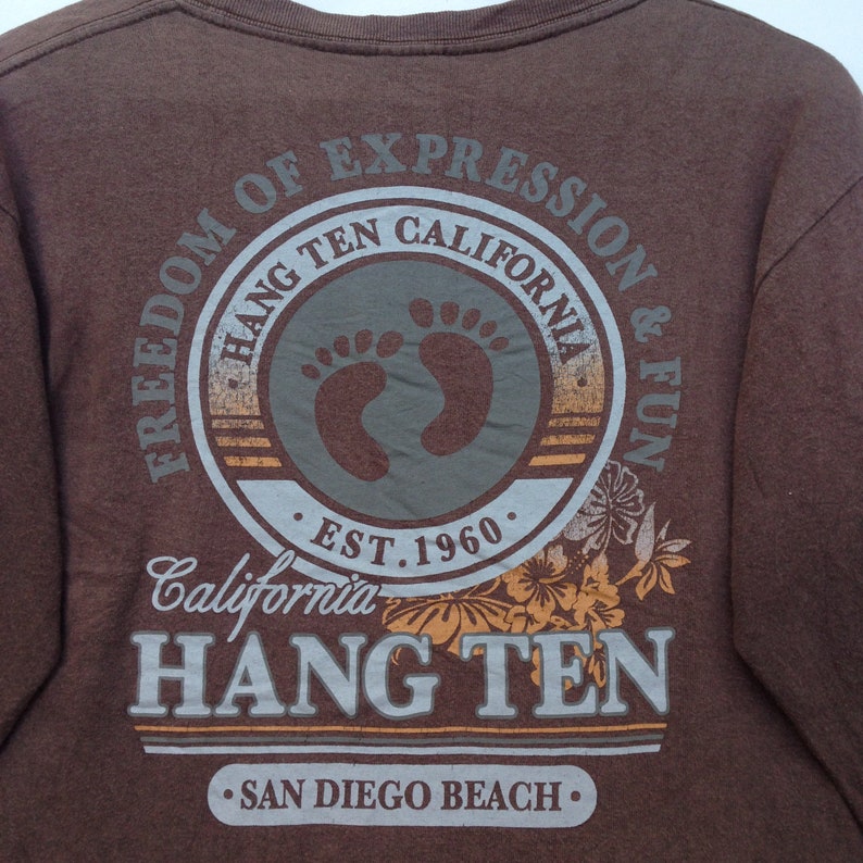 Hang Ten Printed Big Logo Hang Ten Surf Fashion Style Californian Hang Ten Long Sleeve Shirt