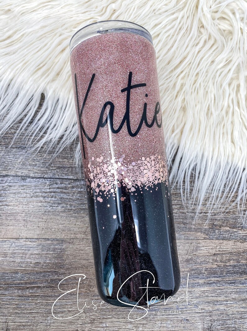 Rose Gold & Black Glitter Tumbler Custom Tumbler Etsy
