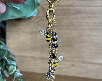Gold Dainty Bee Rhinestone Purse Charm / Bag Charm / Keychain