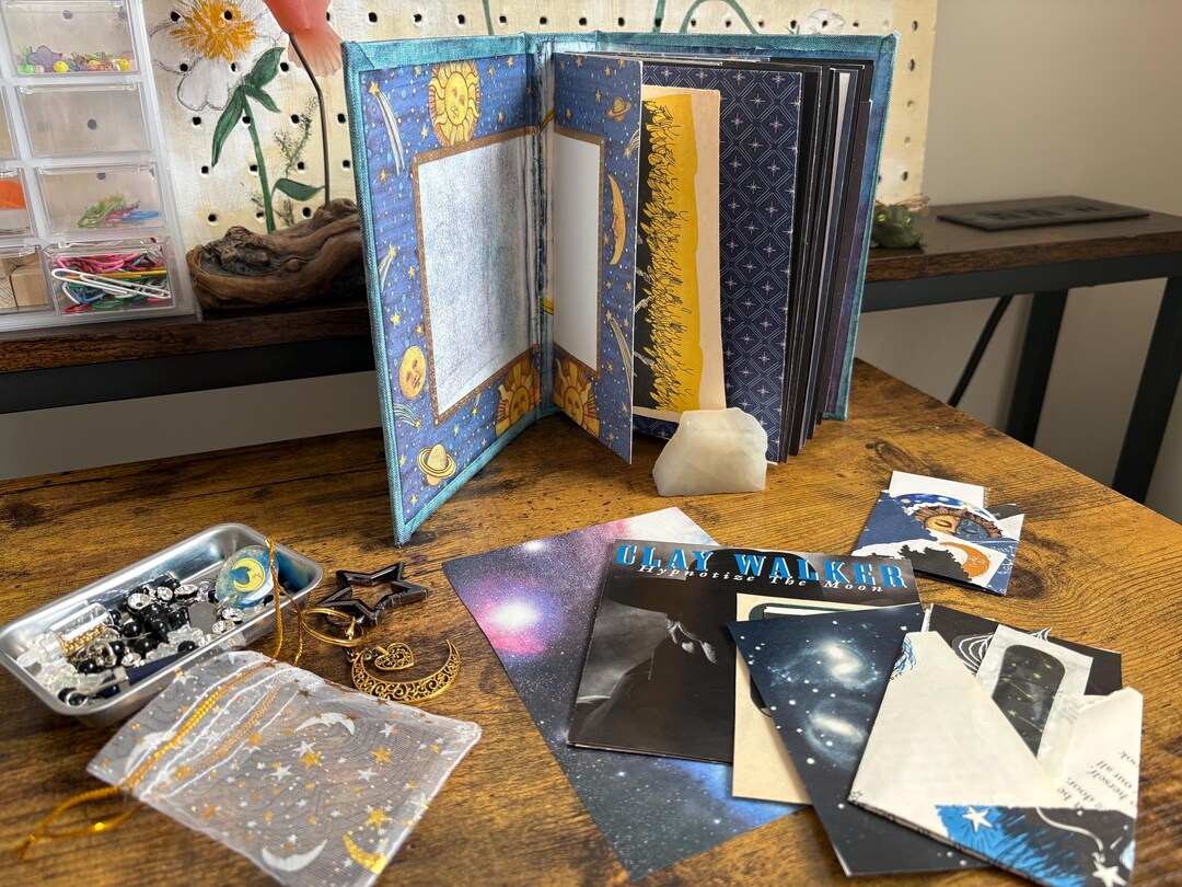 Celestial Junk Journal Kit | Handmade Sun Moon Stars Mixed Media Art ...