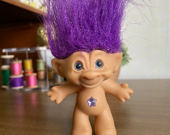 Vintage Treasure Troll - Purple with Matching Star  gem - Ace 1990s