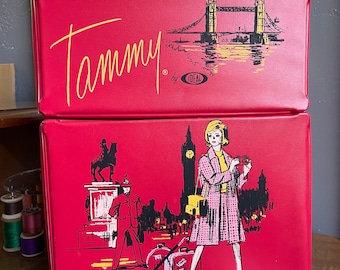 Mallette de transport Tammy - Double valise hollandaise rouge London - Idéal pour la famille Tammy - vintage des années 1960