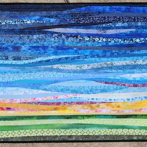 Sunrise Landscape Art Quilt: Batik Fabric Wall Hanging
