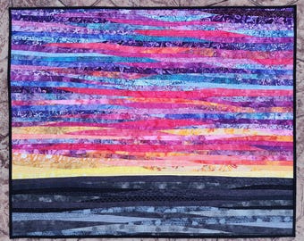 Landscape Quilt Wall Hanging: Sunrise Sunset Textile Art