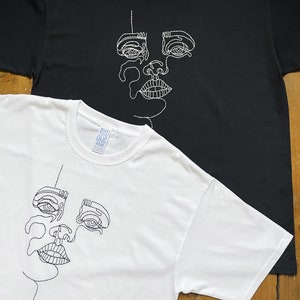 Hand Embroidered Abstract Face T-Shirt