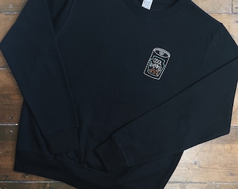 Hand Embroidered Sweatshirt: 'Cool Beans' Design, Black Crew Neck
