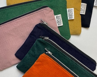 Handmade Corduroy Zip Pouch | Cord Pencil Case Small Coin Purse Make-up Pouch