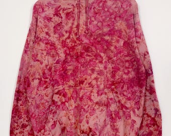M | Ice Dye Crushed Raspberry Hand Dyed Red Pink Pullover Hoodie