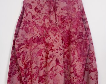 XL | Ice Dye Crushed Raspberry Hand Dyed Pink Red Pullover Hoodie