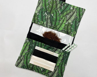 Handmade Tropical Leaf Print Tobacco Pouch