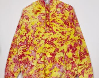 L | Ice Dye Fire Hand Dyed Red and Yellow Pullover Hoodie